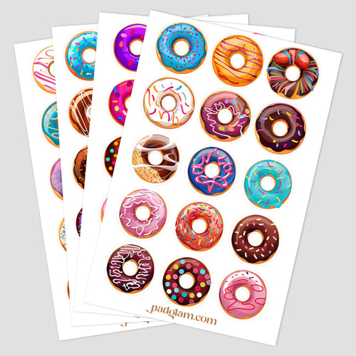 cute adorable donut stickers, cupcakes, cakes, delightful treats, perfect for birthdays, party favors, scrapbooking, journaling, etc.