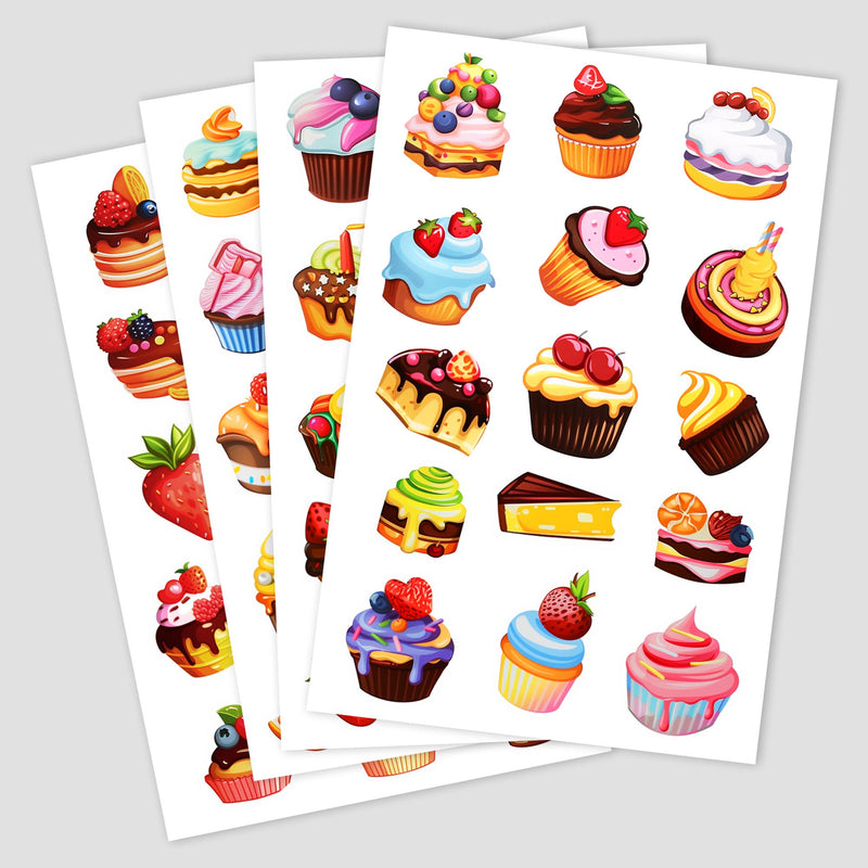 cute adorable dessert stickers, cupcakes, cakes, delightful treats, perfect for birthday favors, scrapbooking, journaling, etc.