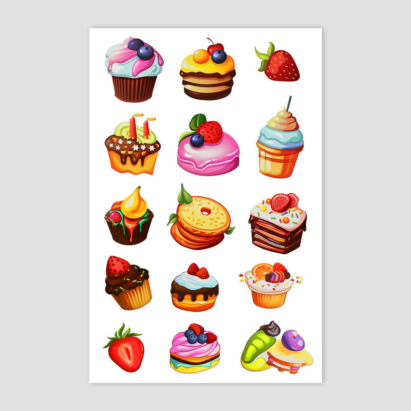 cute adorable dessert stickers, cupcakes, cakes, delightful treats, perfect for birthday favors, scrapbooking, journaling, etc.