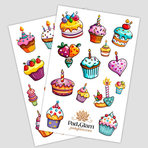 cute birthday cake stickers, sticker sheet, scrapbooking, journaling, kids stickers, party favors, birthday cakes, smiles, fun, adorable cake stickers